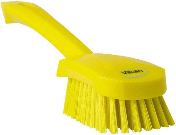 Vikan - 1.3" Bristle Length, Polyester Scrub Brush - 4-1/4" Long x 2-3/4" Wide Head, 10" OAL, Yellow, Polypropylene Block - A1 Tooling