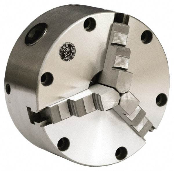 Gibraltar - 3 Jaws, 5" Diam, Self Centering Manual Lathe Chuck - Front Mount, Reversible, 3,000 Max RPM, 1.1811" Through Hole Diam, Cast Iron - A1 Tooling