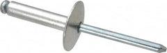 RivetKing - Size 610 Large Flange Dome Head Aluminum Open End Blind Rivet - Steel Mandrel, 0.501" to 5/8" Grip, 5/8" Head Diam, 0.192" to 0.196" Hole Diam, 0.825" Length Under Head, 3/16" Body Diam - A1 Tooling