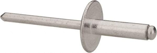 RivetKing - Size 68 Large Flange Dome Head Aluminum Open End Blind Rivet - Aluminum Mandrel, 0.376" to 1/2" Grip, 5/8" Head Diam, 0.192" to 0.196" Hole Diam, 0.7" Length Under Head, 3/16" Body Diam - A1 Tooling