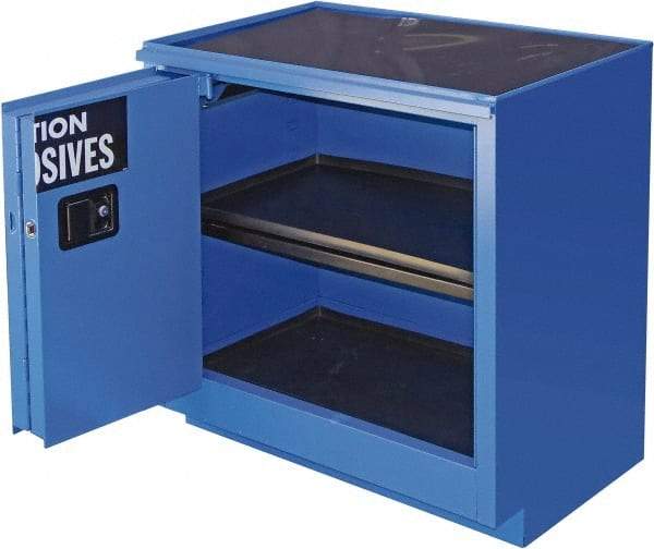 Securall Cabinets - 2 Door, 1 Shelf, Blue Steel Standard Safety Cabinet for Corrosive Chemicals - 36" High x 35" Wide x 22" Deep, Sliding Door, 3 Point Key Lock, 24 Gal Capacity - A1 Tooling