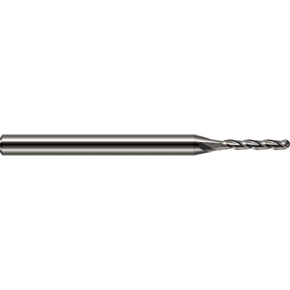 Ball End Mill: 0.031″ Dia, 0.187″ LOC, 3 Flute, Solid Carbide 2-1/2″ OAL, 1/8″ Shank Dia, 30 ° Helix, Uncoated, Single End