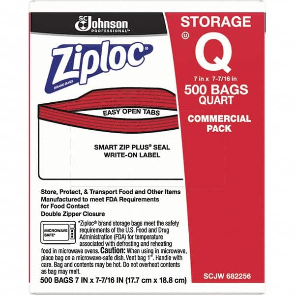 Ziploc - 500 Piece, 1 Quart Capacity, 8 Inch Long x 7 Inch Wide, Ziploc Storage Bag - 1.75 mil Thick, Rectangle Clear Plastic - A1 Tooling