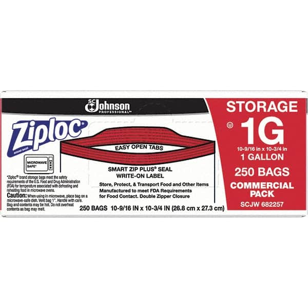 Ziploc - 250 Piece, 1 Gallon Capacity, 10-3/4 Inch High x 10-9/16 Inch Wide, Ziploc Storage Bag - 1.75 mil Thick, Rectangle Clear Plastic - A1 Tooling