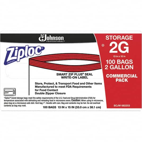 Ziploc - 100 Piece, 2 Gallon Capacity, 13 Inch Long x 15-1/2 Inch Wide, Ziploc Storage Bag - 1.75 mil Thick, Rectangle Clear Plastic - A1 Tooling