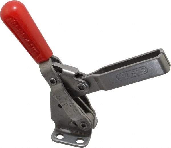 De-Sta-Co - 450 Lb Holding Capacity, Vertical Handle, Manual Hold Down Toggle Clamp - 57° Handle Movement, 99° Bar Opening, U-Bar, Flanged Base, Electro-Plated Zinc, Stainless Steel - A1 Tooling