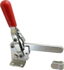 De-Sta-Co - 1,000 Lb Holding Capacity, Vertical Handle, Manual Hold Down Toggle Clamp - 67° Handle Movement, 120° Bar Opening, Solid Bar, Flanged Base, Electro-Plated Zinc, Carbon Steel - A1 Tooling