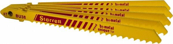 Starrett - 4" Long, 8 Teeth per Inch, Bi-Metal Jig Saw Blade - Toothed Edge, 5/16" Wide x 0.05" Thick, U-Shank, Alternate Tooth Set - A1 Tooling