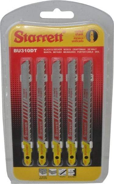 Starrett - 4" Long, 10 Teeth per Inch, Bi-Metal Jig Saw Blade - Toothed Edge, 5/16" Wide x 0.05" Thick, U-Shank, Ground Taper Tooth Set - A1 Tooling