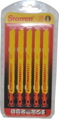 Starrett - 5" Long, 10 to 14 Teeth per Inch, Bi-Metal Jig Saw Blade - Toothed Edge, 3/8" Wide x 0.04" Thick, U-Shank, Wavy Tooth Set - A1 Tooling