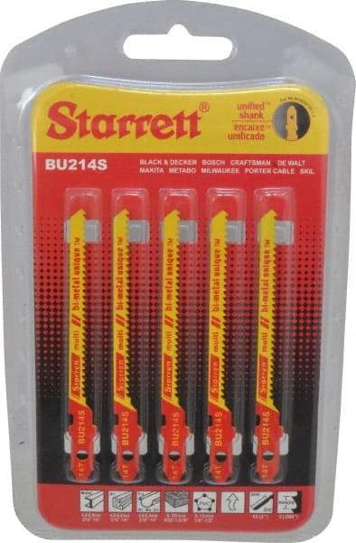 Starrett - 3" Long, 14 Teeth per Inch, Bi-Metal Jig Saw Blade - Toothed Edge, 3/16" Wide x 0.04" Thick, U-Shank, Wavy Tooth Set - A1 Tooling