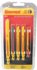 Starrett - 5 Piece, 3" to 5" Long, 6 to 14 Teeth per Inch, Bi-Metal Jig Saw Blade Set - Toothed Edge, 3/16" to 3/8" Wide, 0.04" to 0.05" Thick, U-Shank - A1 Tooling