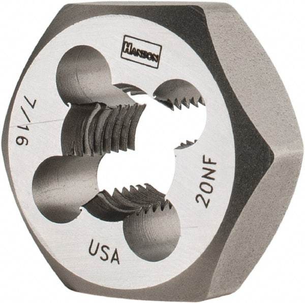 Irwin - 7/16-20 UNF Thread, 1" Hex, Right Hand Thread, Hex Rethreading Die - Carbon Steel - Exact Industrial Supply