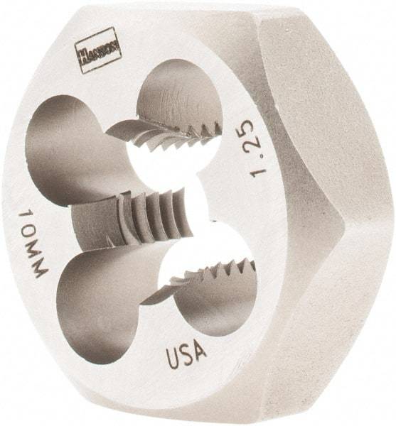 Irwin - M10x1.25 Metric Fine Thread, 1" Hex, Right Hand Thread, Hex Rethreading Die - Carbon Steel - Exact Industrial Supply