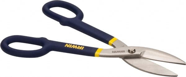 Irwin - 2-3/4" Length of Cut, Straight Pattern Tinner's Snip - 12-3/4" OAL, Vinyl Handle, 20 AWG Steel Capacity - A1 Tooling