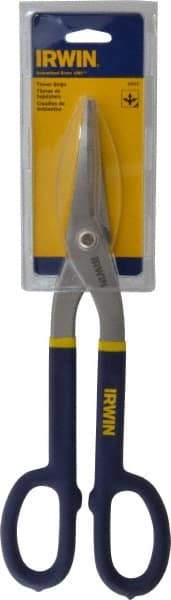 Irwin - 2-3/4" Length of Cut, Straight Pattern Tinner's Snip - 12-3/4" OAL, Vinyl Handle, 22 AWG Steel Capacity - A1 Tooling