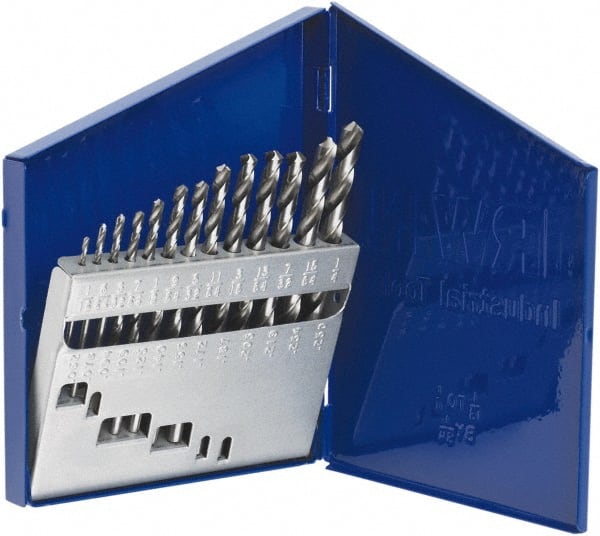 Irwin - 1/16 to 1/4", 118° Point, Bright Finish, High Speed Steel Jobber Length Drill Bit Set - A1 Tooling