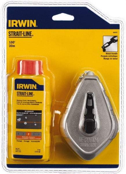 Irwin - 100' Long Reel & Chalk Set - Orange, Includes (1) 4 oz High Visibility Orange Chalk (1:1) & (1) Aluminum Reel - A1 Tooling