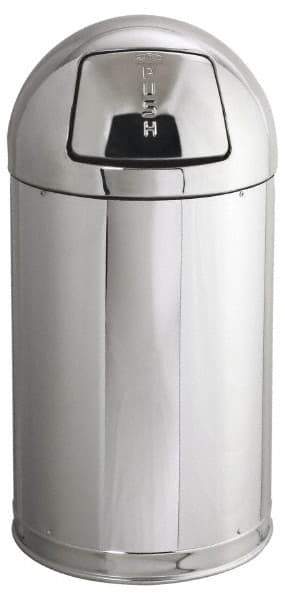 Rubbermaid - 12 Gal Round Trash Can - 30 Inch High, 15 Inch Diameter, Chrome, Steel, Dome Top Style, Includes Lid - A1 Tooling