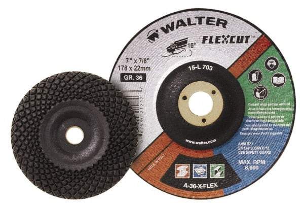 WALTER Surface Technologies - 7" Diam x 7/8" Hole, 24 Grit Surface Grinding Wheel - Aluminum Oxide, Very Coarse Grade, 8,600 Max RPM - A1 Tooling