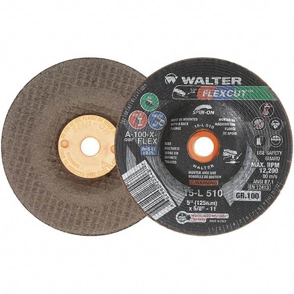 WALTER Surface Technologies - 5" Diam x 5/8" Hole, 100 Grit Surface Grinding Wheel - Aluminum Oxide, Fine Grade, 12,200 Max RPM - A1 Tooling