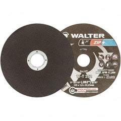 WALTER Surface Technologies - 5" 46 Grit Aluminum Oxide Cutoff Wheel - 1/16" Thick, 7/8" Arbor, 12,200 Max RPM, Use with Angle Grinders - A1 Tooling