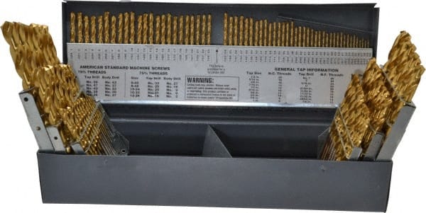 Hertel - 1/16 to 1/2", 118° Point, TiN Finish, High Speed Steel Jobber Length Drill Bit Set - A1 Tooling