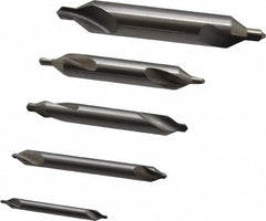 Hertel - 5 Piece, #1 to 5, Plain Edge, High Speed Steel Combo Drill & Countersink Set - 60° Incl Angle - A1 Tooling