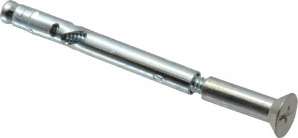 Powers Fasteners - 1/4" Diam, 1/4" Drill, 3" OAL, Sleeve Concrete Anchor - 1018 Steel, Flat Head, Combination Slotted/Phillips Drive - A1 Tooling