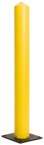 Eagle - 5" Diam x 42" High, Yellow High Density Polyethylene Bollard - 10" Wide x 10" Long Mounting Plate, 5 Lb - A1 Tooling