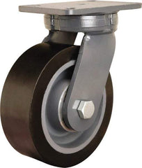 Hamilton - 8" Diam x 3" Wide x 10-1/2" OAH Top Plate Mount Swivel Caster - Polyurethane Mold on Forged Steel, 4,500 Lb Capacity, Tapered Roller Bearing, 5-1/4 x 7-1/4" Plate - A1 Tooling