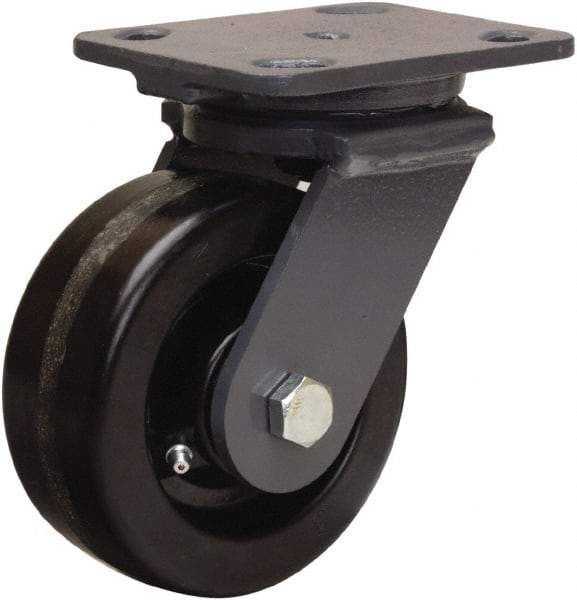 Hamilton - 5" Diam x 2" Wide x 6-1/2" OAH Top Plate Mount Swivel Caster - Phenolic, 1,000 Lb Capacity, Straight Roller Bearing, 4 x 5" Plate - A1 Tooling