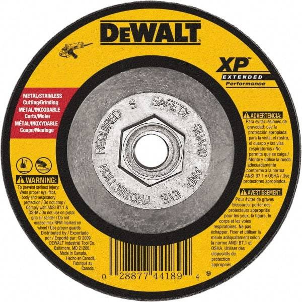 DeWALT - 24 Grit, 9" Wheel Diam, 1/8" Wheel Thickness, Type 27 Depressed Center Wheel - Zirconia Alumina, Resinoid Bond, 6,600 Max RPM, Compatible with Angle Grinder - A1 Tooling