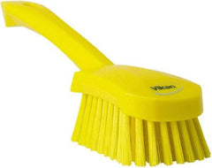 Vikan - 1.3" Bristle Length, Polyester Scrub Brush - 4-1/4" Long x 2-3/4" Wide Head, 10" OAL, Yellow, Polypropylene Block - A1 Tooling