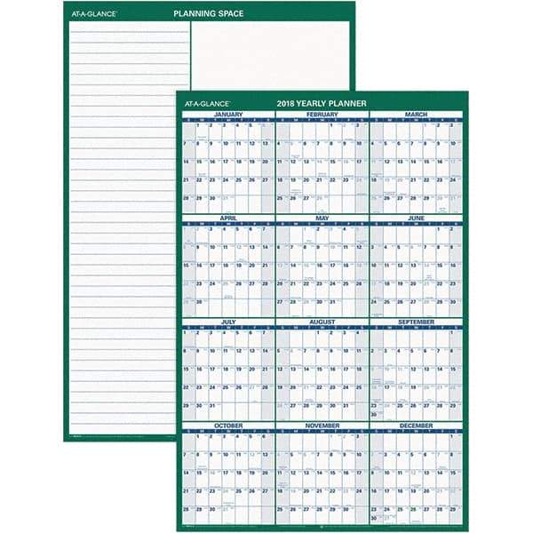 AT-A-GLANCE - 1 Sheet, 24 x 36", Erasable Wall Calendar - Green & White - A1 Tooling