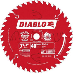 Freud - 7-1/4" Diam, 5/8" Arbor Hole Diam, 40 Tooth Wet & Dry Cut Saw Blade - Carbide-Tipped, Standard Round Arbor - A1 Tooling