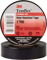 3M - 1" x 66', Black Vinyl Electrical Tape - Series 1700, 7 mil Thick, Over 1000 V/mil Dielectric Strength, 17 Lb./Inch Tensile Strength - A1 Tooling