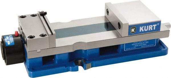 Kurt - 6" Jaw Width, 9" Jaw Opening Capacity, Horizontal Stationary Machine Vise - Hydraulic Operation, 1 Station, 20.568" Long x 4.86" High x 1-47/64" Deep, 1.735" Jaw Height, 12,600 Lb Max Clamp Force, Ductile Iron - A1 Tooling