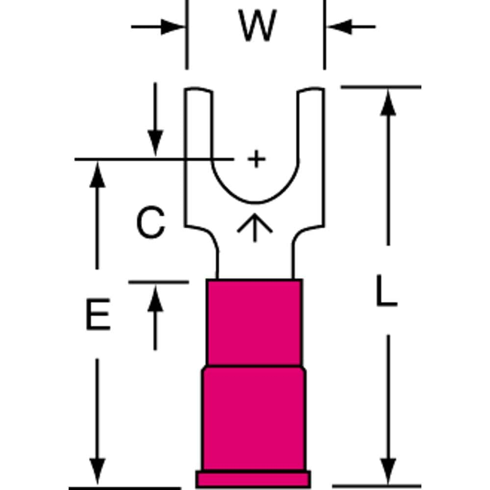 3M - #10 Stud, 22 to 18 AWG Compatible, Partially Insulated, Crimp Connection, Standard Fork Terminal - A1 Tooling