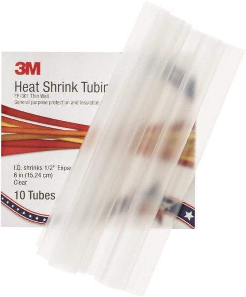 3M - 6" Long, 2:1, Polyolefin Heat Shrink Electrical Tubing - Clear - A1 Tooling