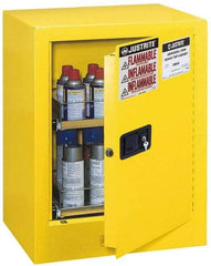 Justrite - 1 Door, 2 Shelf, Yellow Steel Bench Top Safety Cabinet for Flammable and Combustible Liquids - 27" High x 21" Wide x 18" Deep, Manual Closing Door, 4 Gal Capacity - A1 Tooling