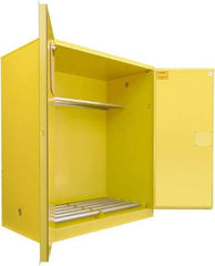 Securall Cabinets - 56" Wide x 31" Deep x 65" High, 18 Gauge Steel Vertical Drum Cabinet with 3 Point Key Lock - Yellow, Manual Closing Door, 1 Shelf, 2 Drums, Drum Rollers Included - A1 Tooling