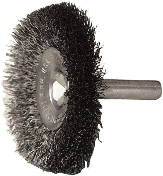 Weiler - 2" OD, 1/4" Shank Diam, Steel Wheel Brush - 1/2" Trim Length, 0.008" Filament Diam, 20,000 RPM - A1 Tooling