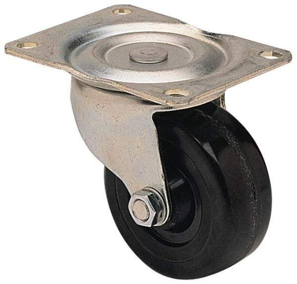 Albion - 3" Diam x 1-1/4" Wide x 3-13/16" OAH Top Plate Mount Swivel Caster - Hard Rubber, 270 Lb Capacity, Self-Lubricating Bearing, 3-1/8 x 4-1/8" Plate - A1 Tooling