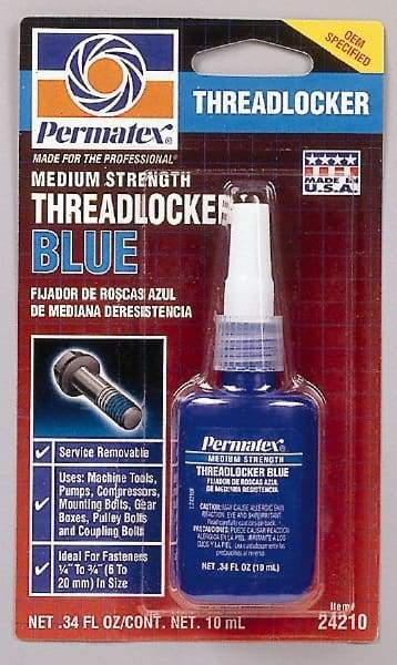 Permatex - 10 mL Bottle, Blue, Medium Strength Liquid Threadlocker - Series 242, 24 hr Full Cure Time, Hand Tool Removal - A1 Tooling