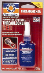 Permatex - 10 mL Bottle, Red, High Strength Liquid Threadlocker - Series 262, 24 hr Full Cure Time, Hand Tool, Heat Removal - A1 Tooling