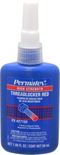 Permatex - 50 mL Bottle, Red, High Strength Liquid Threadlocker - Series 271, 24 hr Full Cure Time, Hand Tool, Heat Removal - A1 Tooling