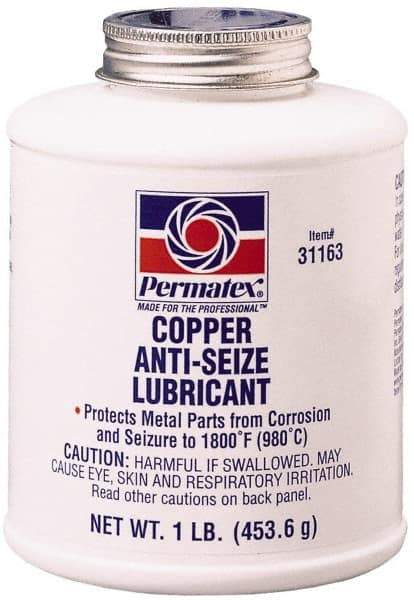 Permatex - 16 oz Bottle High Temperature Anti-Seize Lubricant - Copper, -30 to 1,800°F, Copper Colored, Water Resistant - A1 Tooling