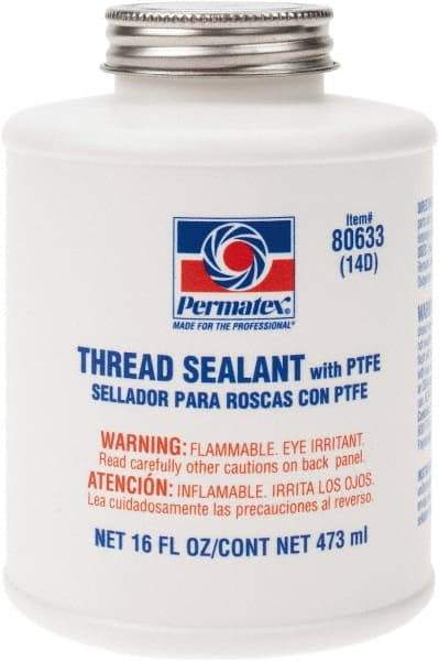 Permatex - 16 oz Brush Top Can White Thread Sealant - PTFE Based, 300°F Max Working Temp, For Use with Fittings - A1 Tooling