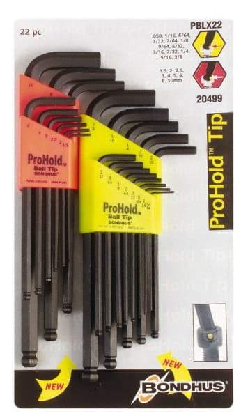 Bondhus - 22 Piece L-Key Handle Combo Hex Key Set - Hex Range 1/2 to 3/8" - A1 Tooling